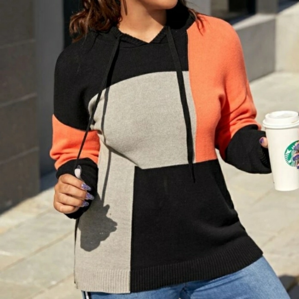 SHEIN Women's Color Blocked Hooded Sweater NWOT